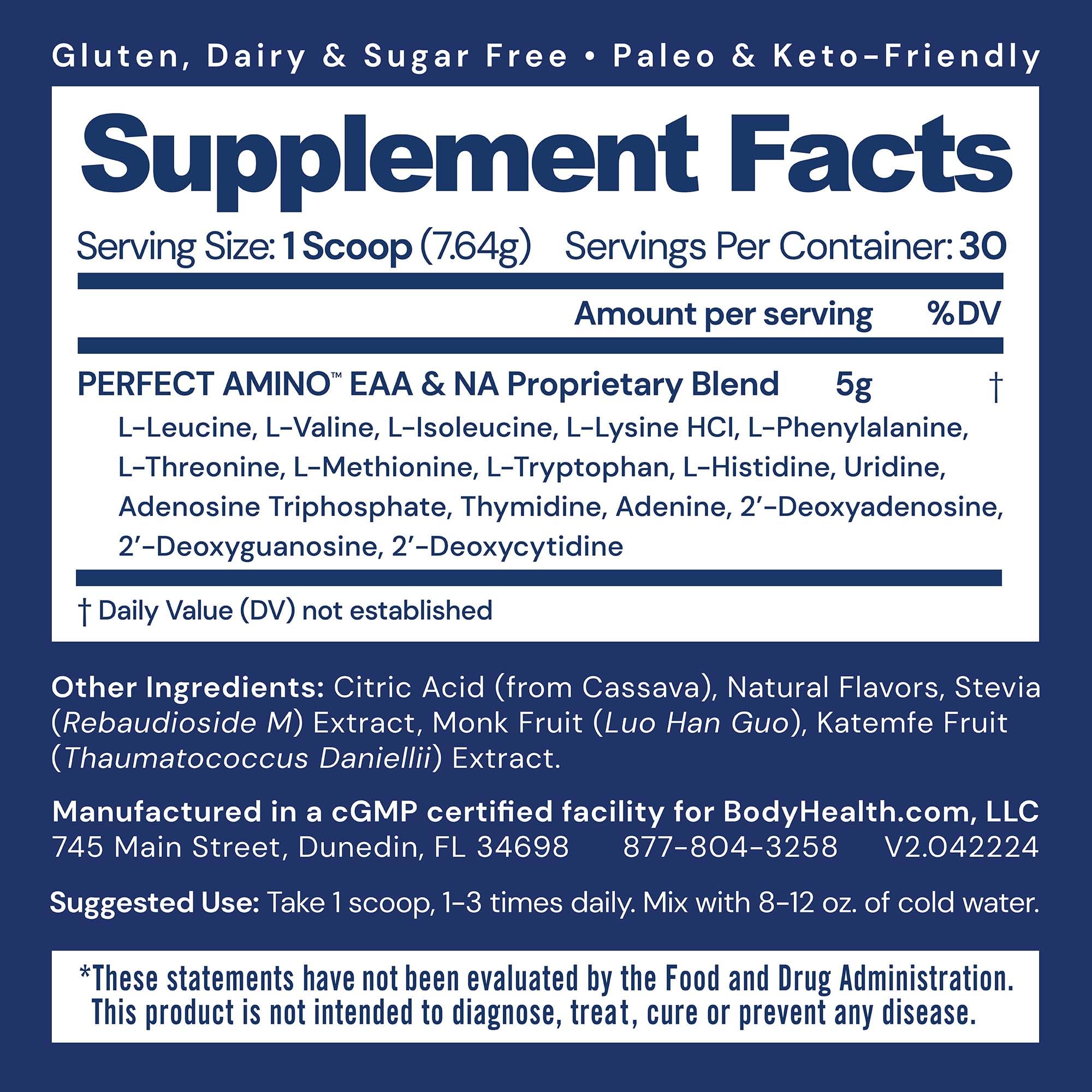 BodyHealth PerfectAmino Powder - BCAA and EAA Powder for Pre and Post Workout - Amino Acid Energy Drink for Men and Women to Support Lean Muscle and Recovery - Lemon Lime - 30 Servings