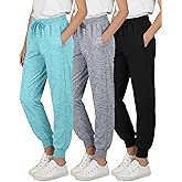 Real Essentials 3 Pack: Girls' Dry-Fit Jogger Sweatpants - Kids Teens Running Athletic Pants with Pockets (Sizes: 4-16)