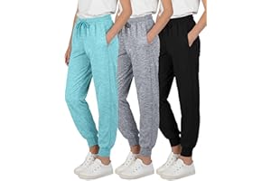Real Essentials 3 Pack: Girls' Dry-Fit Jogger Sweatpants Soft Active Athletic Kids Joggers with Pockets & Drawstring