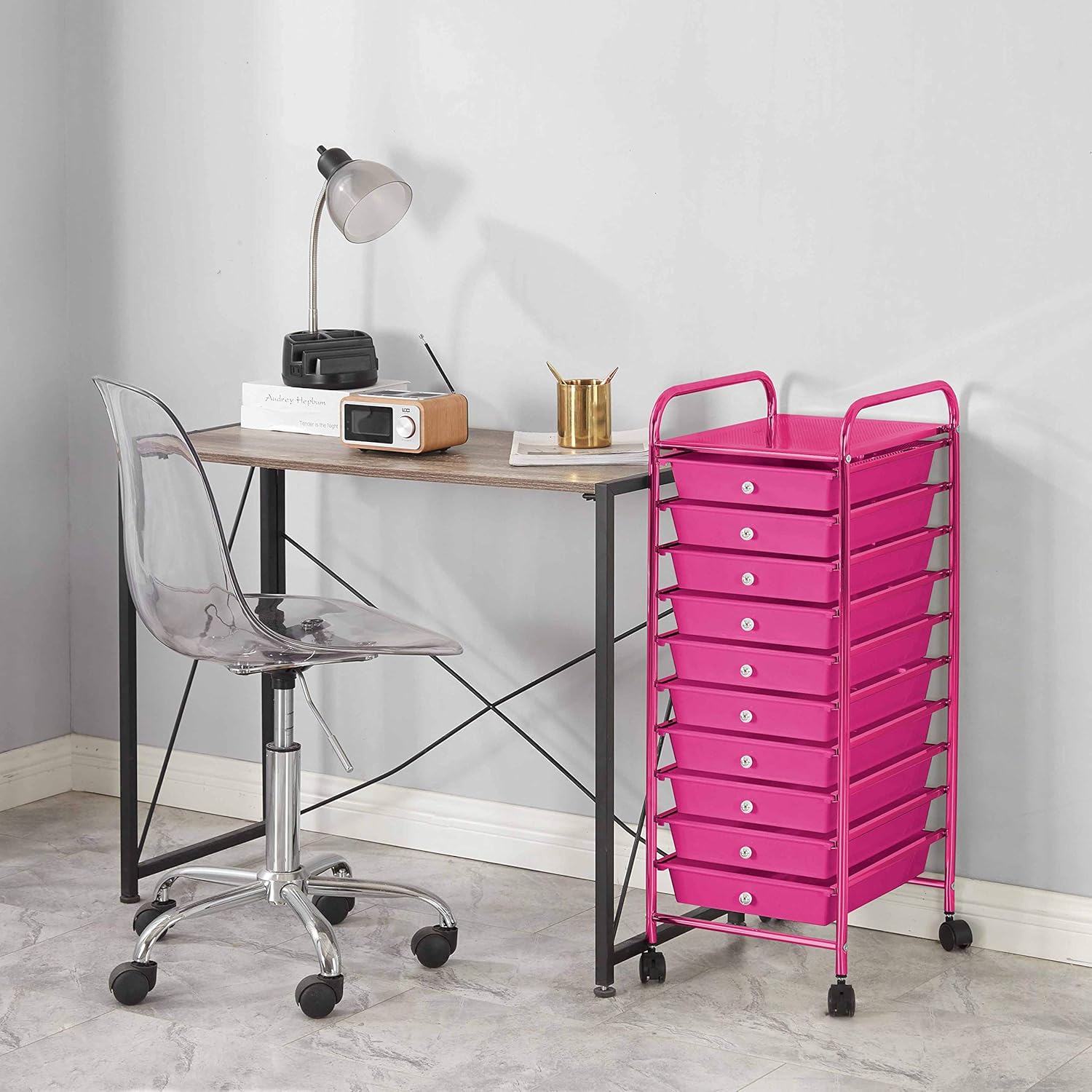 Urban Shop 10 Drawer Rolling Storage Cart, Pink: Furniture & Decor