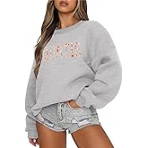 LOMON Oversized Sweatshirt for Women Long Sleeve Crewneck Auntie Grandma Sweatshirts Pullover Sweater Graphic Fleece Tops