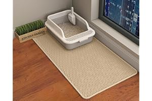 HCY&WLD Cat Litter Mat, 45x26 Inch Extra Large&Long Double Layer Cat Litter Box Mat, EVA Non-Slip, Waterproof Urine Proof Cat Litter Catcher Mat, Easy Clean Scatter Control (45x26 Inch, Khaki)