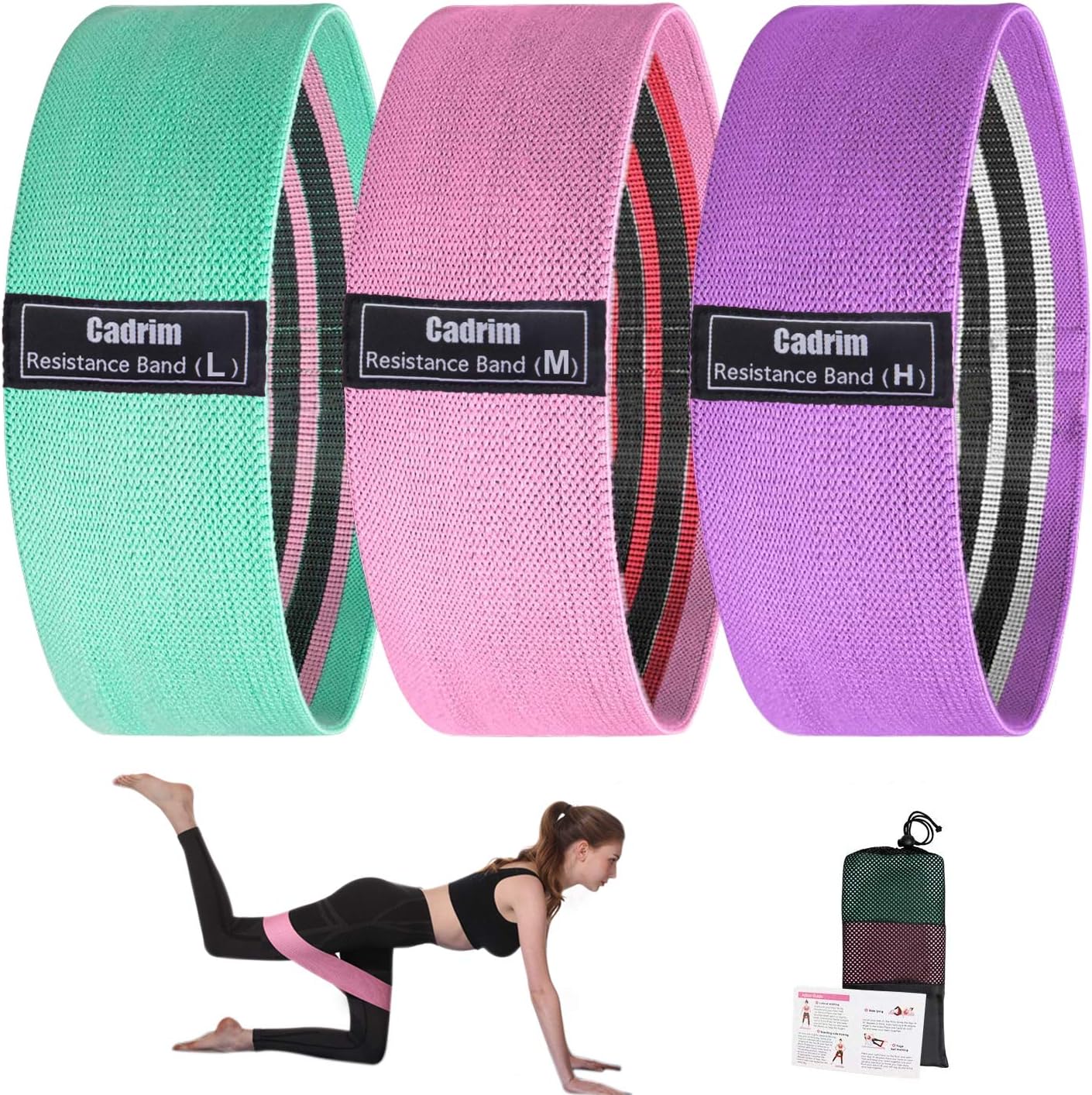 Cadrim Fabric Resistance Bands, NonSlip and No Rolling Workout Bands