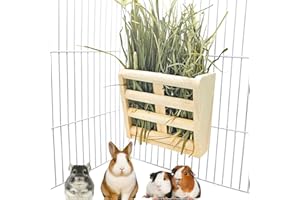 HAMILEDYI Bunny Hay Rack Guinea Pig Hay Feeder Chinchilla Hay Holder Rabbit Food Dispenser Natural Wooden Hamster Rabbit Cage Accessories