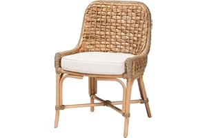 bali & pari Kyle Modern Bohemian Natural Rattan Dining Side Chair with Woven Seagrass Backrest