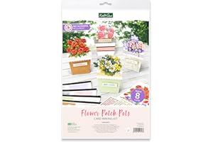 Katy Sue Flower Patch Pots Card Making Kit. 8 Cards, 8 Envelopes, 3 Sheets of Floral Die-Cut Decoupage, Adhesive Pads, & 2 Sheets of Birthday Sentiments Banners for Card Making Supplies