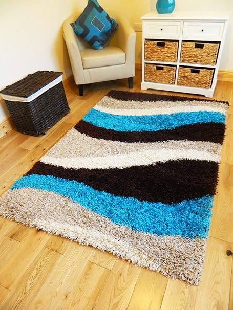 New Small Xx Large Teal Brown Beige Cream Shaggy Area Rug Thick Runners Soft Shaggy Rug 120 X 170cms Amazon Co Uk Kitchen Home