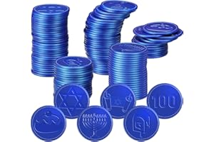 Zubebe 300 Pieces Plastic Hanukkah Gelt Coins Bulk Dreidel Menorah Star of Davids Design Coins for Hanukkah Party Favors Decorations, 6 Styles for Treasure Hunt Game(Blue)
