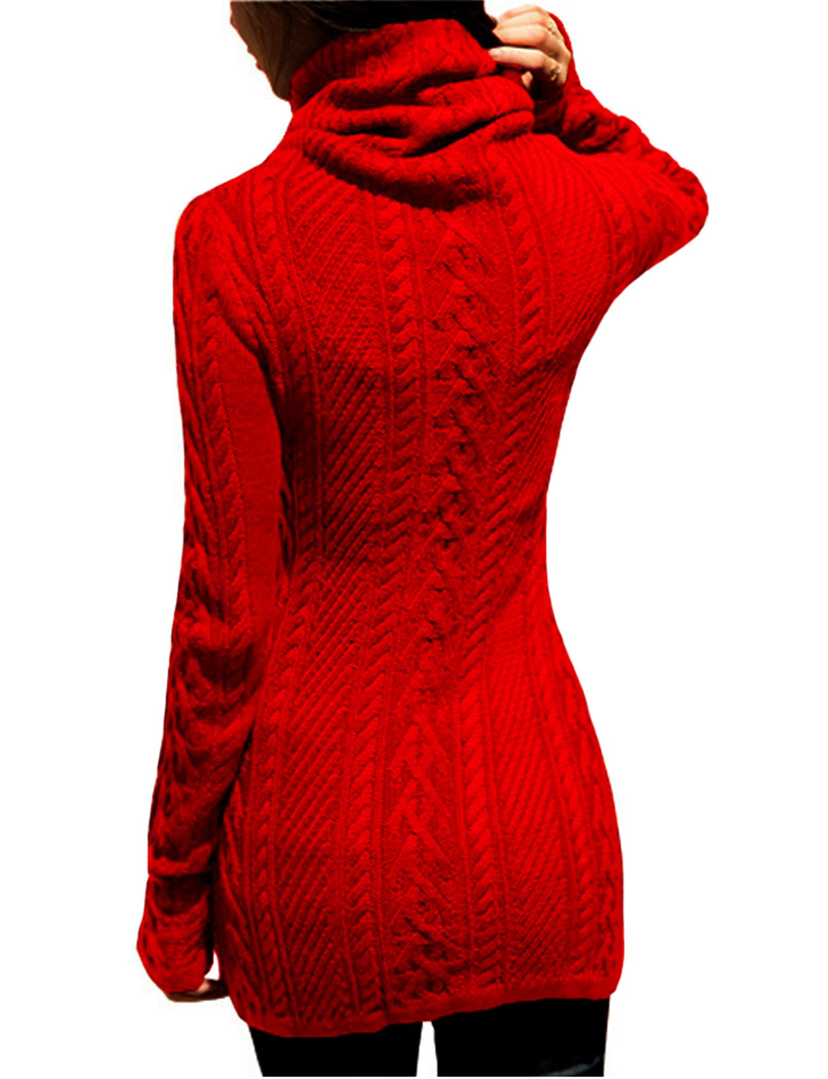 v28 Women Polo Neck Long Slim Fitted Dress Bodycon Turtleneck Cable Knit Sweater - Image 4