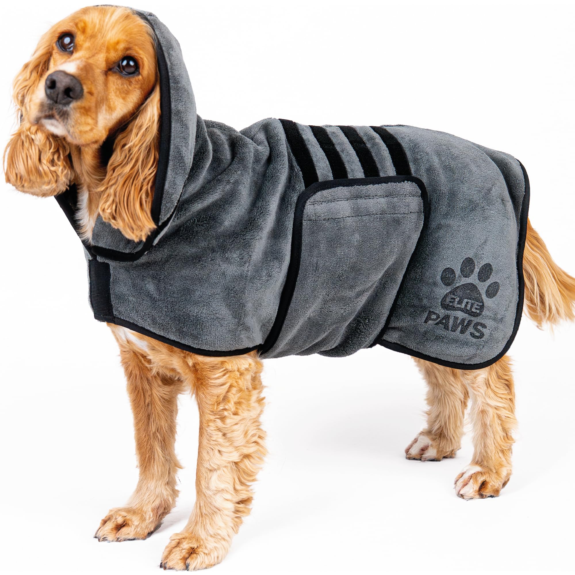 Elite Paws® UK: Luxury Dog Drying Coat, Thicker & Softer Than Most Bath Robes, Dries Pets in About 20-30 Mins, Super Absorbent Microfibre, Limits Mess, Covers Ears, All-Season Dressing Gown Towel, S