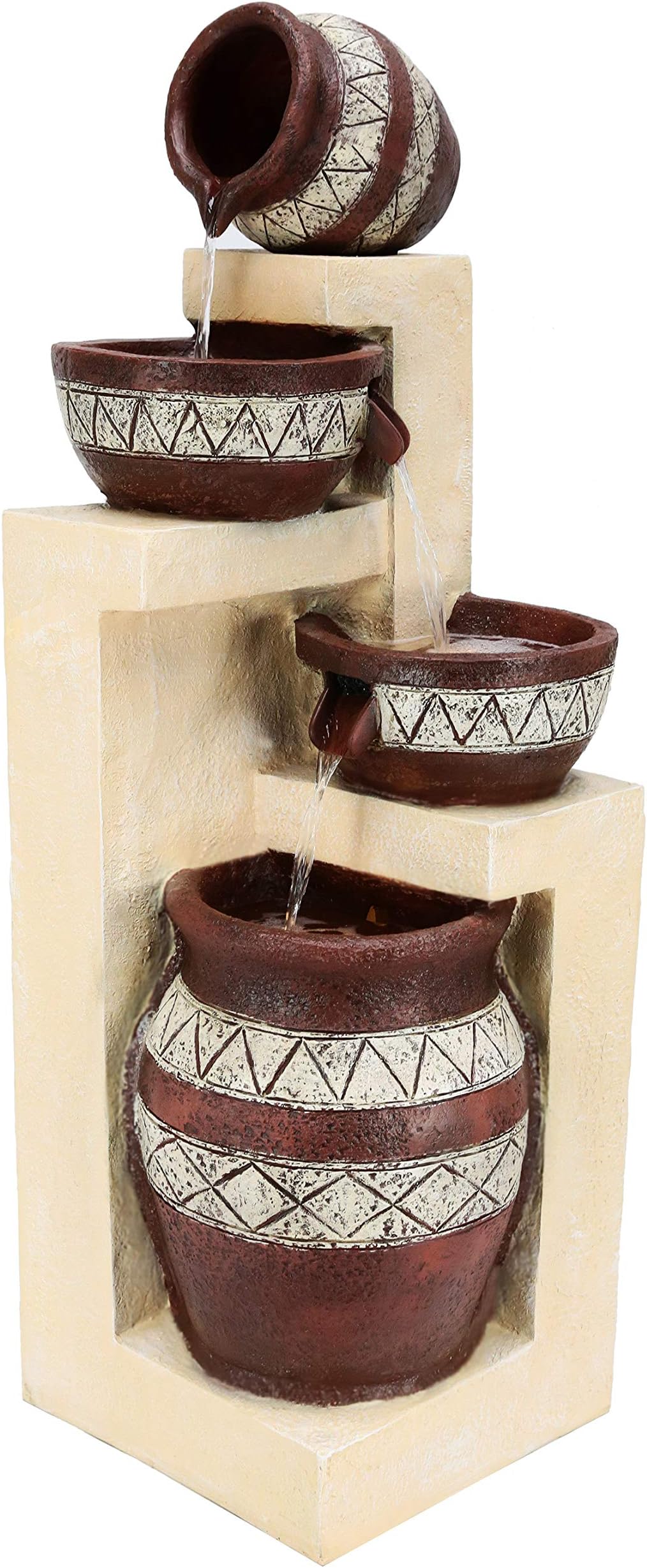 Fern Creek Earthenware Jug & Bowl Tiered Fountain with LED Lights – Calming Water Fountain - Water Fountain Outdoor/Indoor - Garden Fountain - Outdoor Fountain – 18.5 x 17.5 x 40H in