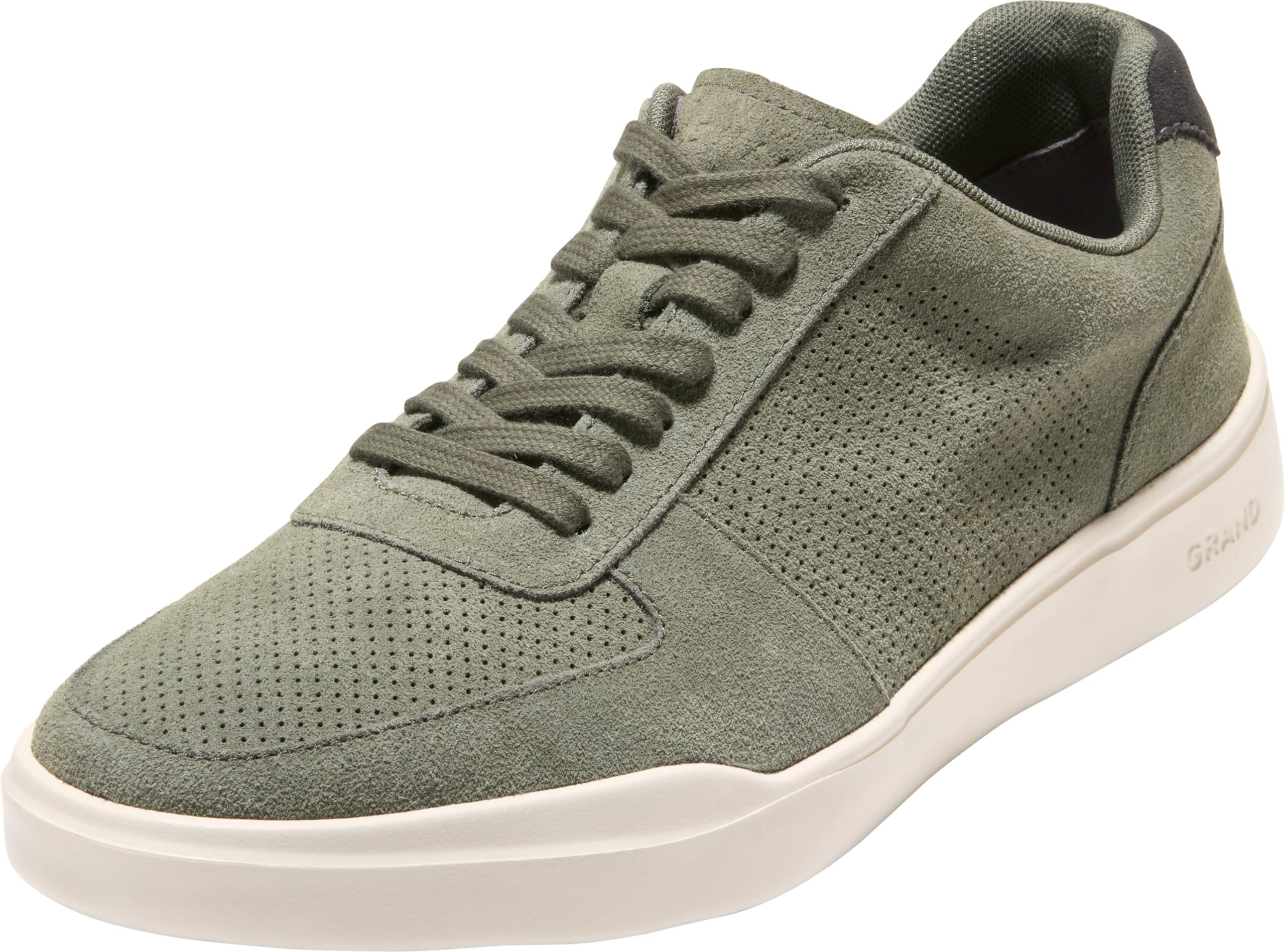 Cole Haan Men’s Shoes – Grand Crosscourt Perforated Court Sneaker, Dusty Olive Suede/Raven, 10-M US