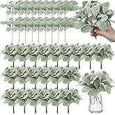 XunYee 100 Pcs Artificial Flocked Lambs Ear Leaves Faux Greenery Stems Bulk Fake Flocked Oak Leaves Lambs Ear Leaf for DIY Wreath Wedding Flower Arrangement Table Decorations