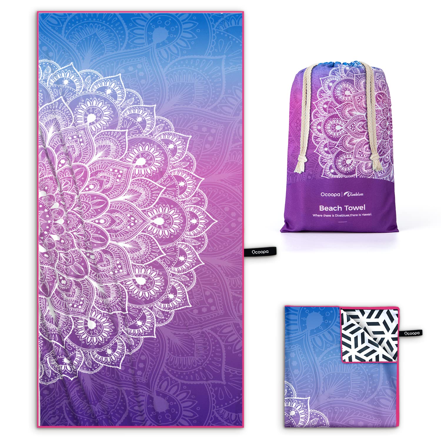 OCOOPA Beach Towel Microfiber, Extra Large 178cm*80cm Oversized Travel Towel- Quick Dry, Sand Free, Compact, Lightweight-Beach Accessories