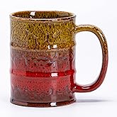HYTYSKAR 20 Oz Coffee Cups-Beer Mug, Large Ceramic Coffee Mugs, Handmade Pottery Mug, Tea Cups with Handle for Office and Home, Dishwasher and Microwave Safe (Yellow & Red)