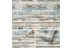 ARTHOME WALL DECOR Arthome Blue Rustic Wood Paper 17''x240'' Self-Adhesive Removable Wood Peel and Stick Wallpaper Vinyl Decorative Wood Plank Film Vintage Wall Covering for Furniture Easy to Clean Wooden Grain Paper