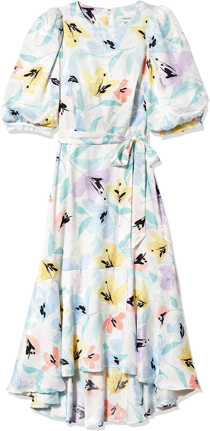 calvin klein embellished puff sleeve dress