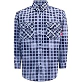 KONRECO FR Shirts for Men 100% Cotton 6.5oz Fire Resistant Lightweight Men's Plaid Work Shirts