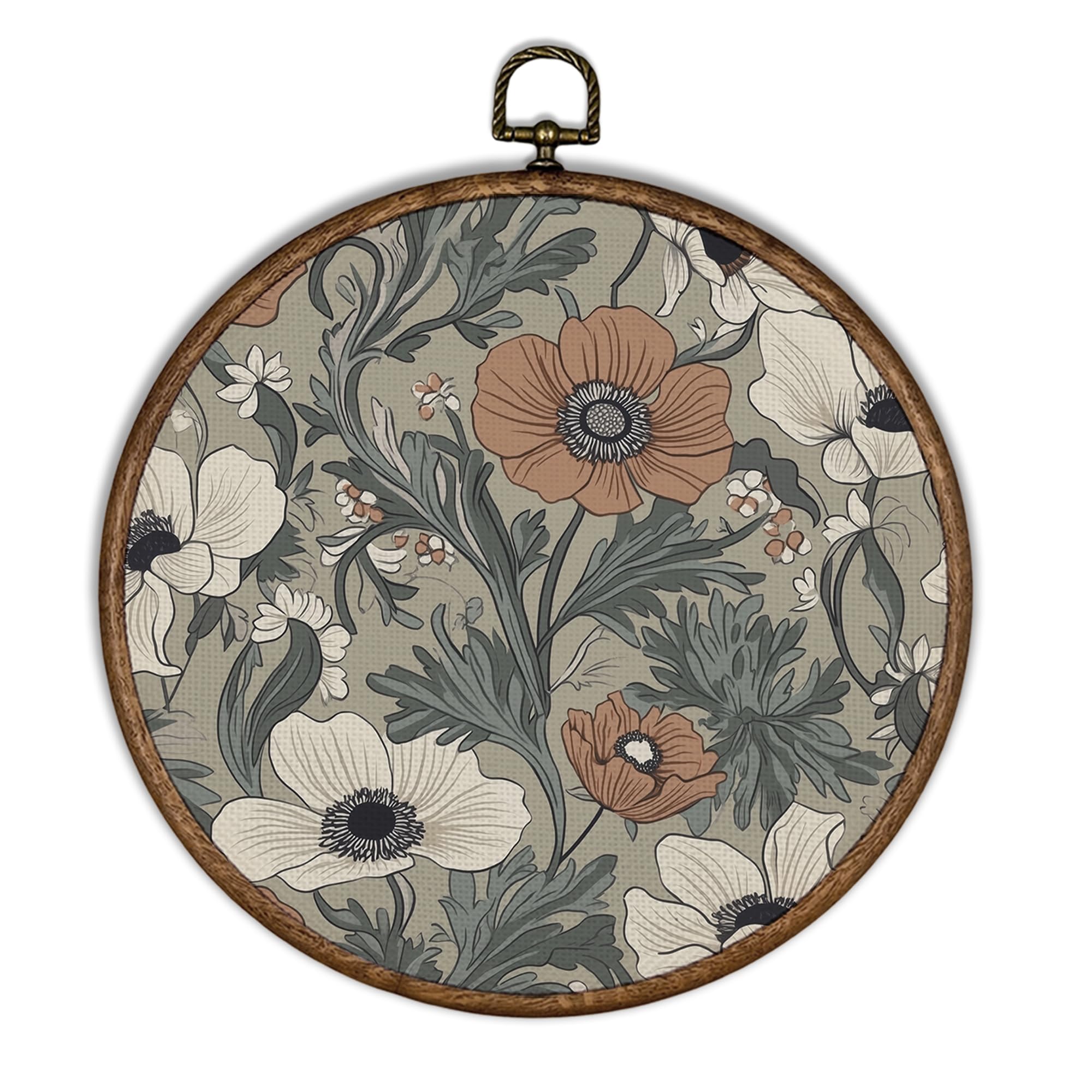 Photo 1 of ++3 PCS+++XBBMGG Vintage Floral Wall Art Decor, Boho Neutral Mid Century Modern Floral Botanical Round Wall Hanging Decor, Cottagecore Framed Canvas Prints for Living Room Bathroom Decorations,10x10inch