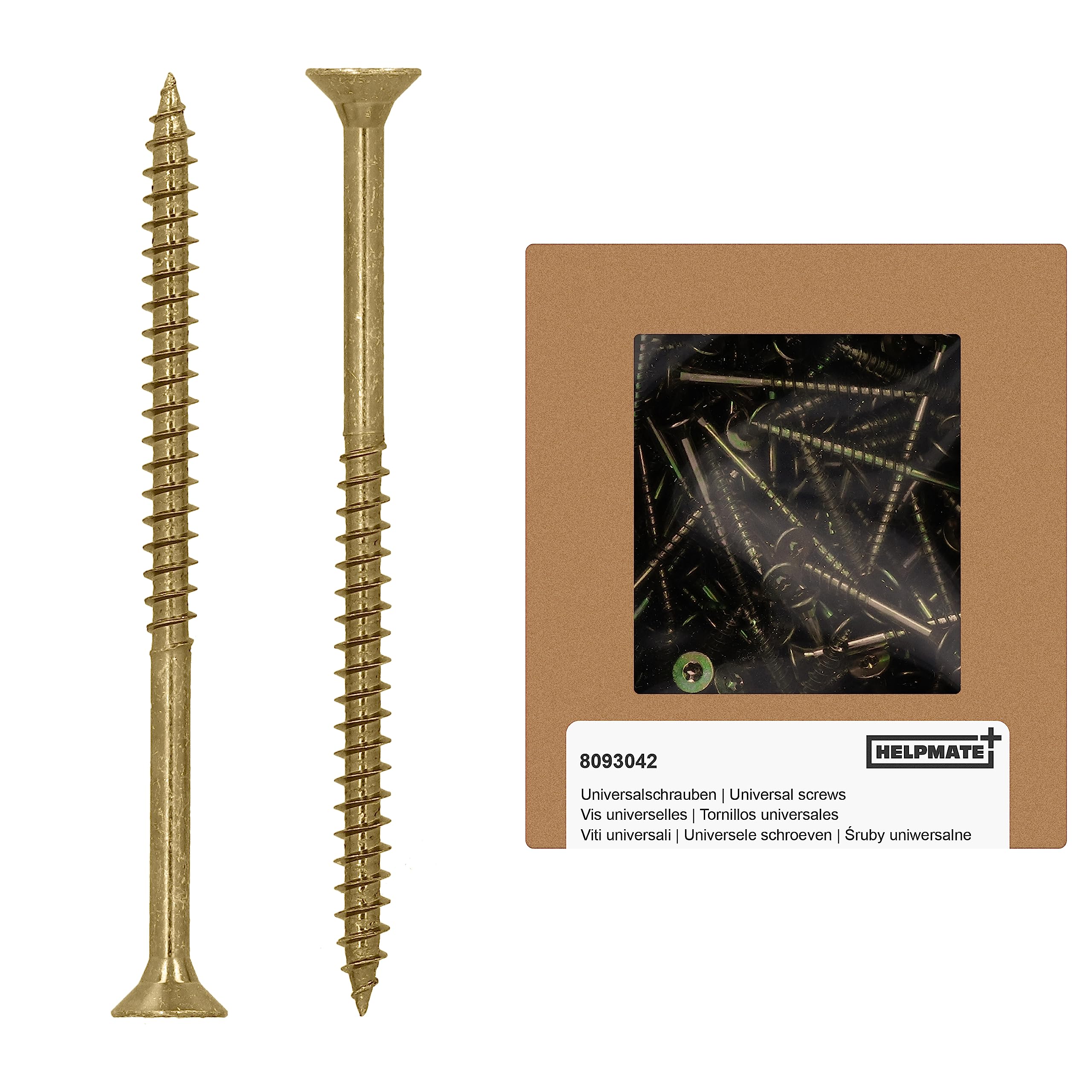 HELPMATE - Universal screws, countersunk head, 5.0x80, yellow passivated - 75 pieces Wood screws with T-drive and partial thread - Chipboard screws for indoor use and protected outdoor areas