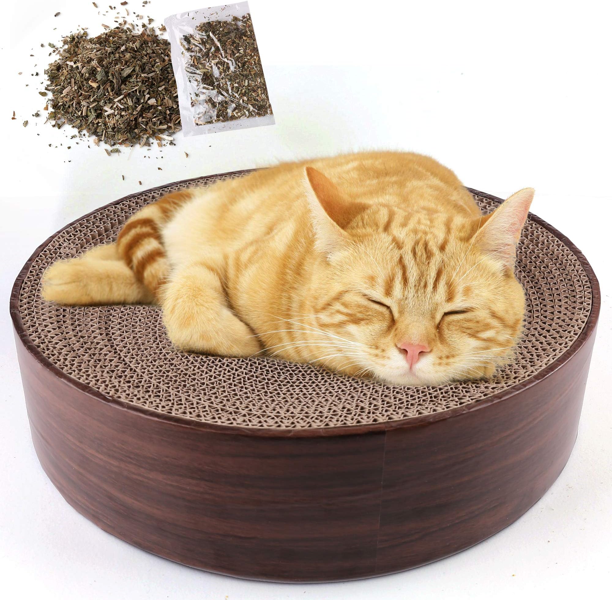 PrimePets Cat Scratcher Cardboard Recycle Corrugated Cat Scratching Lounge Sofa Couch, Round Cat Scratcher Bed for Big Cat, Catnip Included