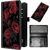 Checkbook Cover for Women & Men PU Leather Checkbook Covers for Personal Checkbook Check Book Credit Card Holder Holder Wallet with RFID Blocking & Clear Plastic Divider for Duplicate Checks,Red Roses