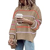 Women's Oversized Crewneck Sweaters Batwing Long Sleeve Side Slit Ribbed Knit Pullover Sweater Tops