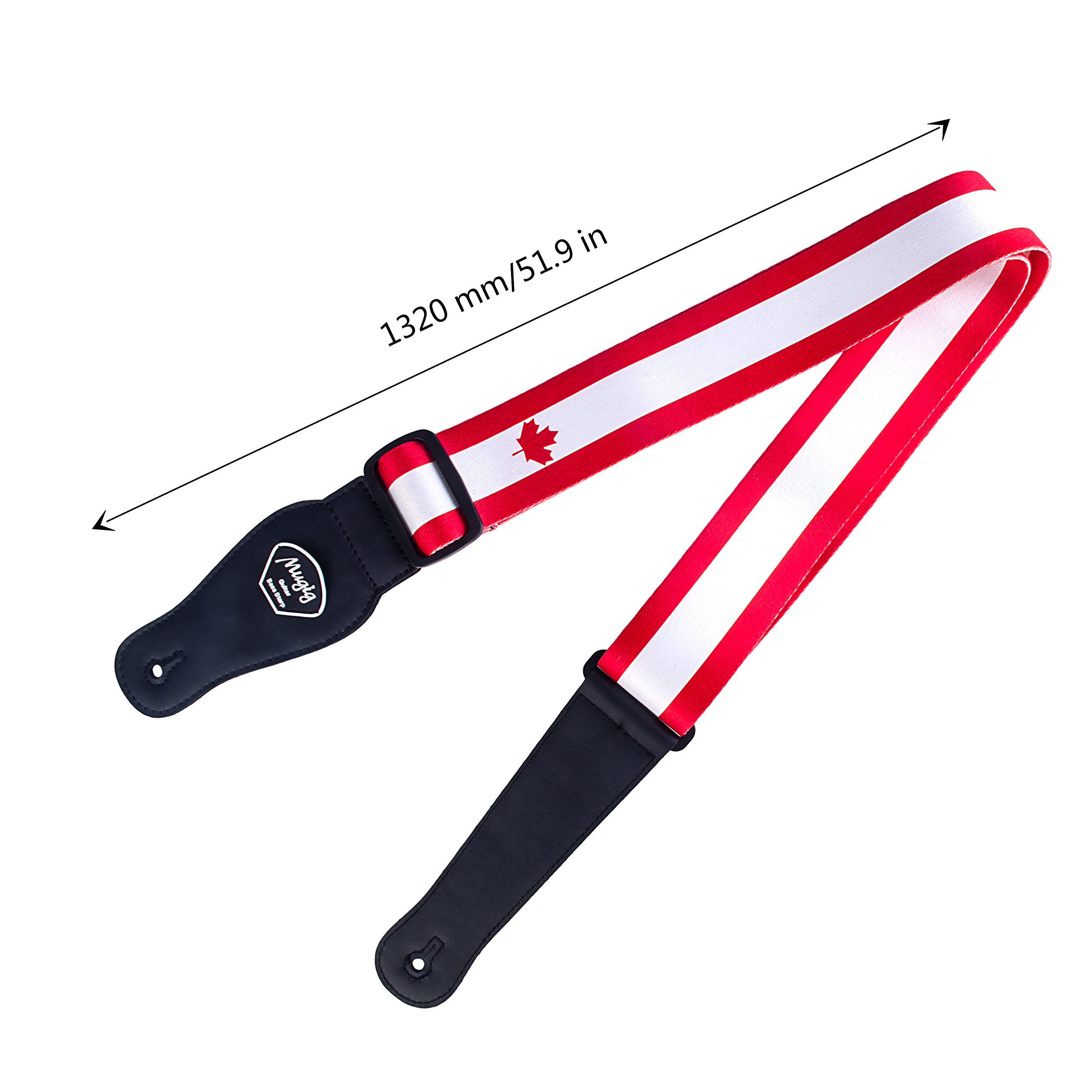 Guitar Strap Bass Mugig Adjustable Soft Cotton with Pick Pocket (Maple Leaf)