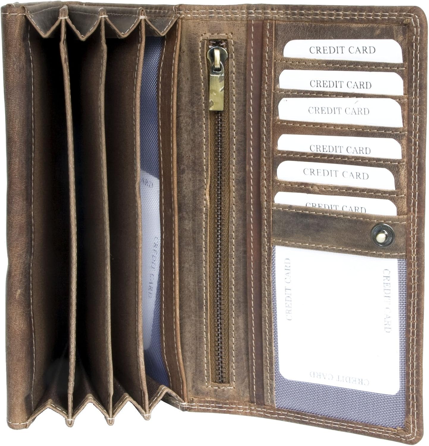 Women's Genuine Leather Wallet with Partial Ornamental Stamping, Brown - Image 3