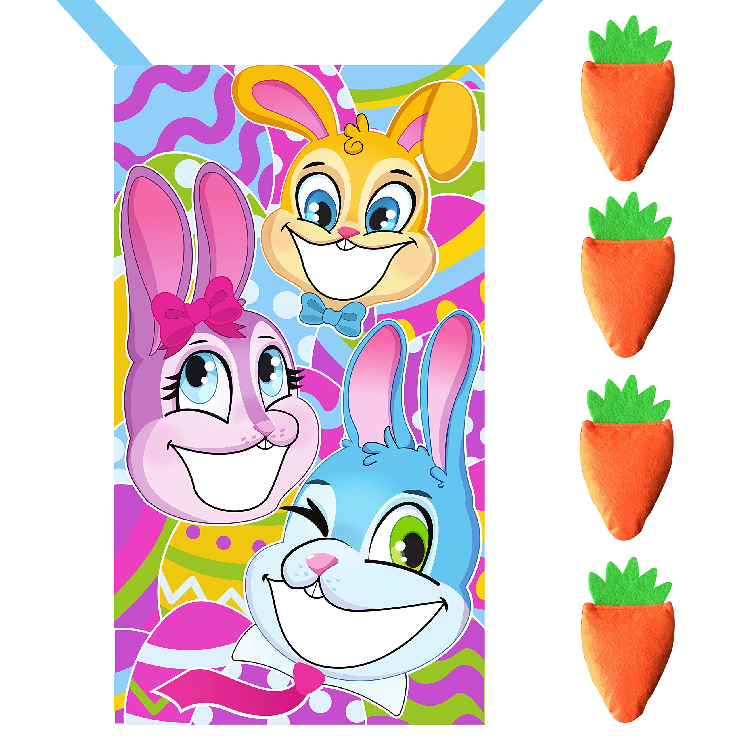 JOYIN Easter Toss Game with 4 Carrot Bean Bags Easter Bunny Rabbit Toss Game Throwing Banner for Indoor Outdoor Party Games Party Home Decoration Kids Family