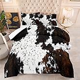 Tailor Shop Black White Cow Print Comforter Set Queen, Western Farmhouse Cow Print Bedding in A Bag, Rustic Cowhide Comforter Set with 2 Matching Pillowcases Bedroom Decor……