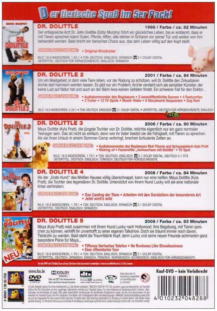Dr Dolittle Boxset Teil 1 5 Import Allemand Amazonco