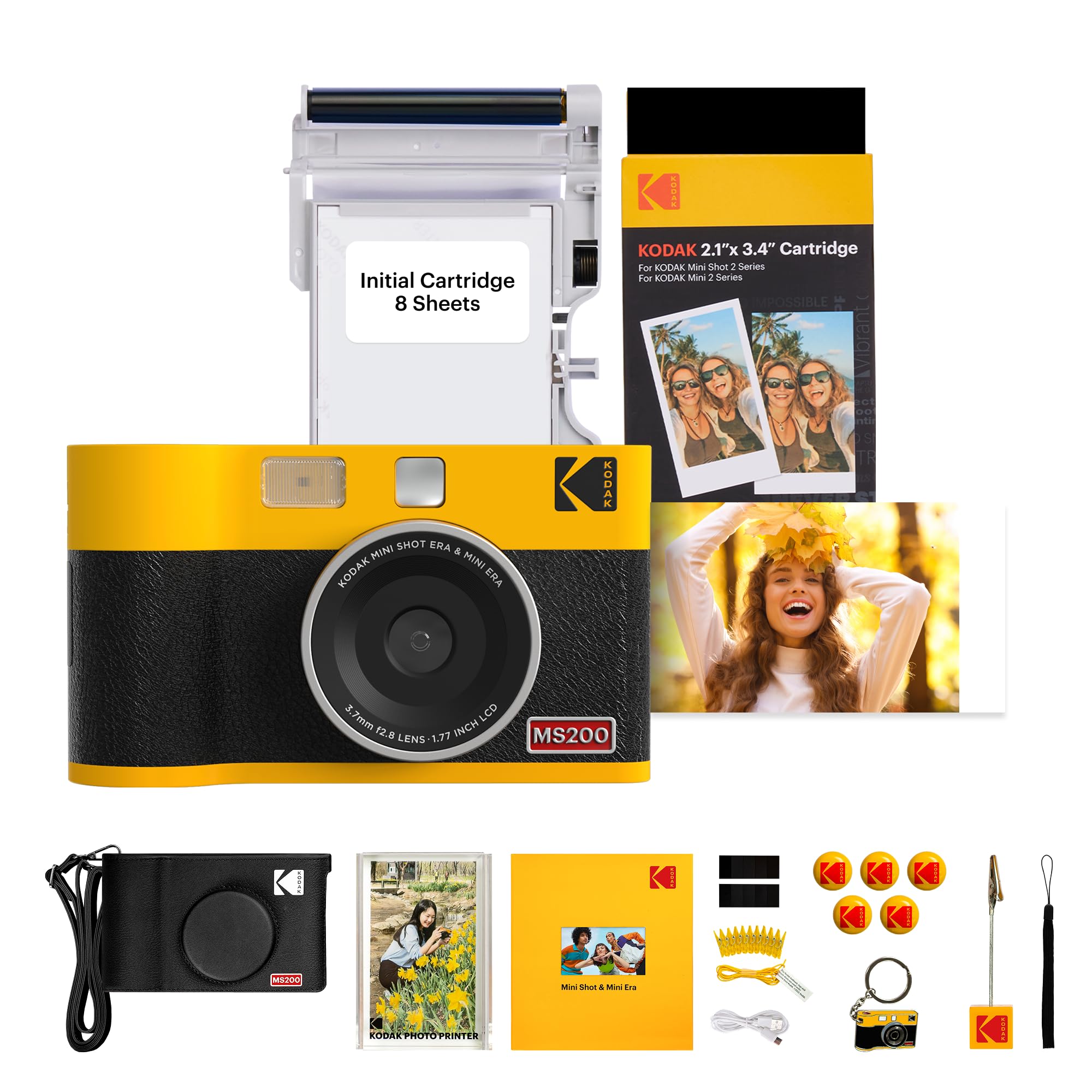KODAK Mini Shot 2 Era 2x3” Instant Digital Camera & Photo Printer, 38 Sheets Gift Bundle, 2-in-1 Portable Print Camera, Bluetooth Smartphone Printer for iOS & Android, 4PASS Dye Sublimation, Yellow