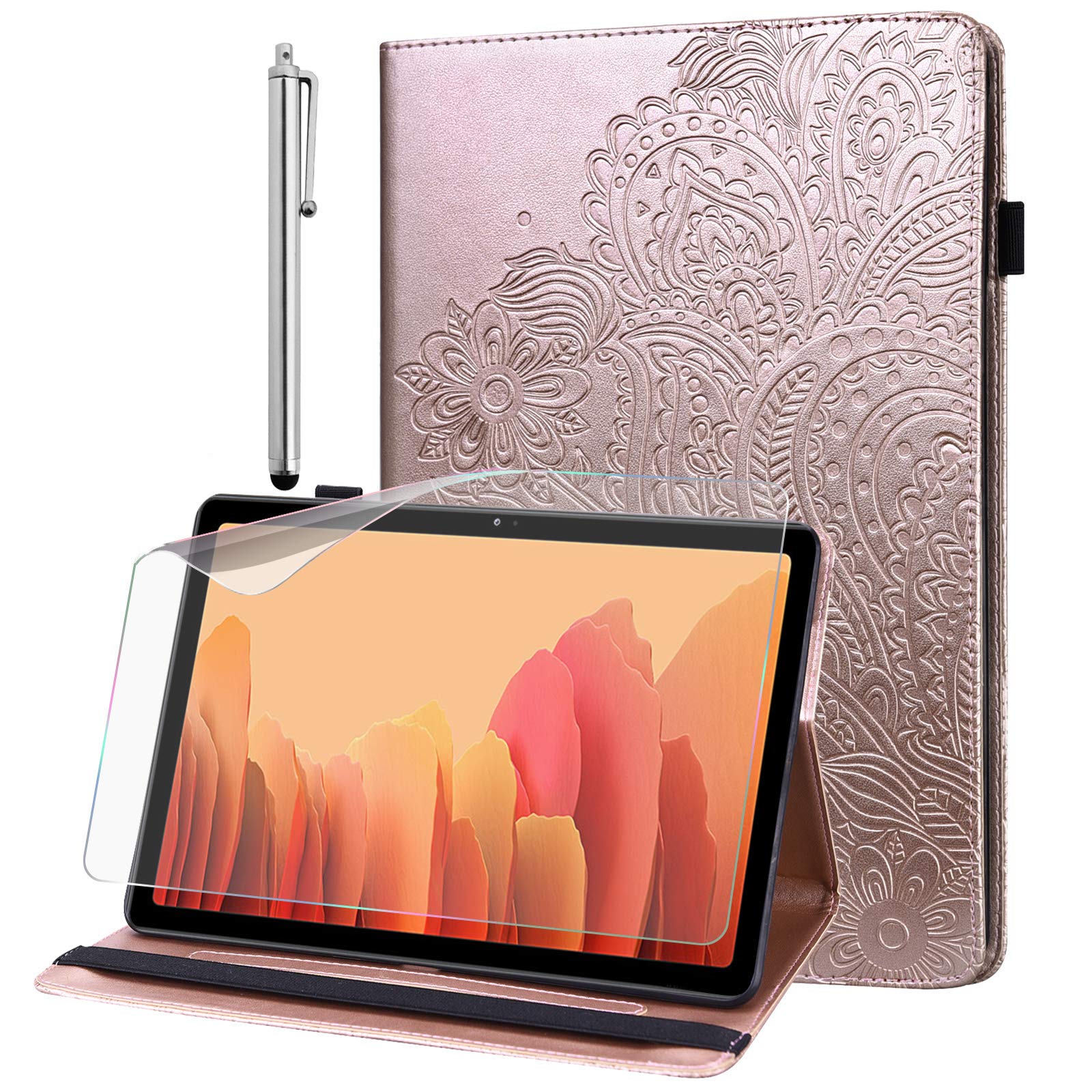 GLANDOTU Case for Samsung Galaxy Tab A7 Lite 2021 8.7 inch SM-T220/SM-T225 lightweight folio Flip PU Leather Tablet Cover Case with fold Stand Protection + Protective film & Stylus pen - Rose gold