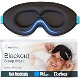 MyHalos Sleep Mask for Men and Women, 3D Blackout Eye Masks for Sleep | Sleeping Mask, Blindfold, Zero Pressure, Breathable, Side Sleepers &amp;Eyelash Friendly, Night &amp; Travel Eye Mask (Black)