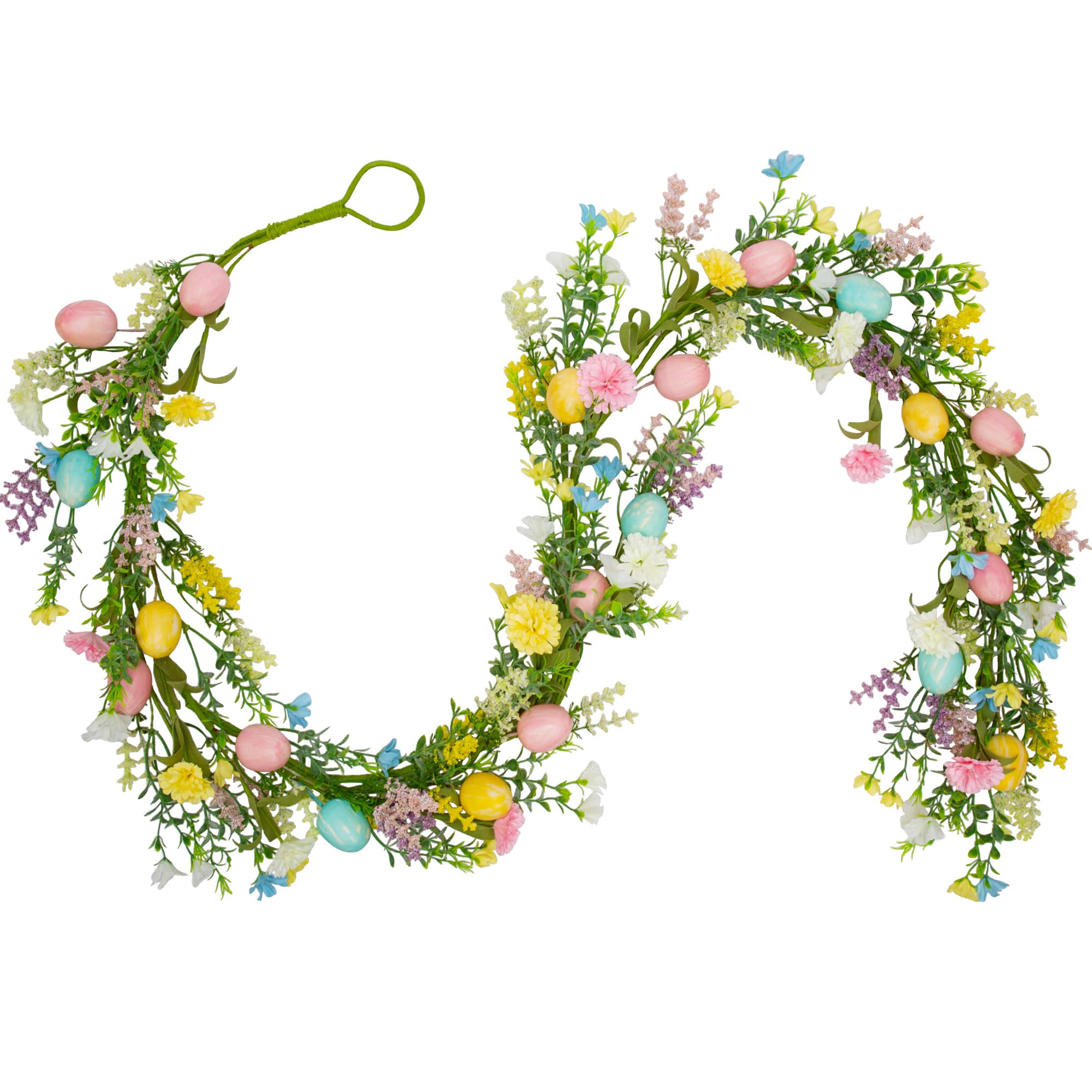 VGIA 6Ft Easter Egg Garland Easter Decorations Spring Flower Garland for Mantle Gifts Home Decor Wall Window Table