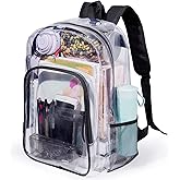 Jusdot Clear Backpack, Transparent Backpack Heavy Duty PVC See Through Backpacks Clear Bag for School, Workplace, Black