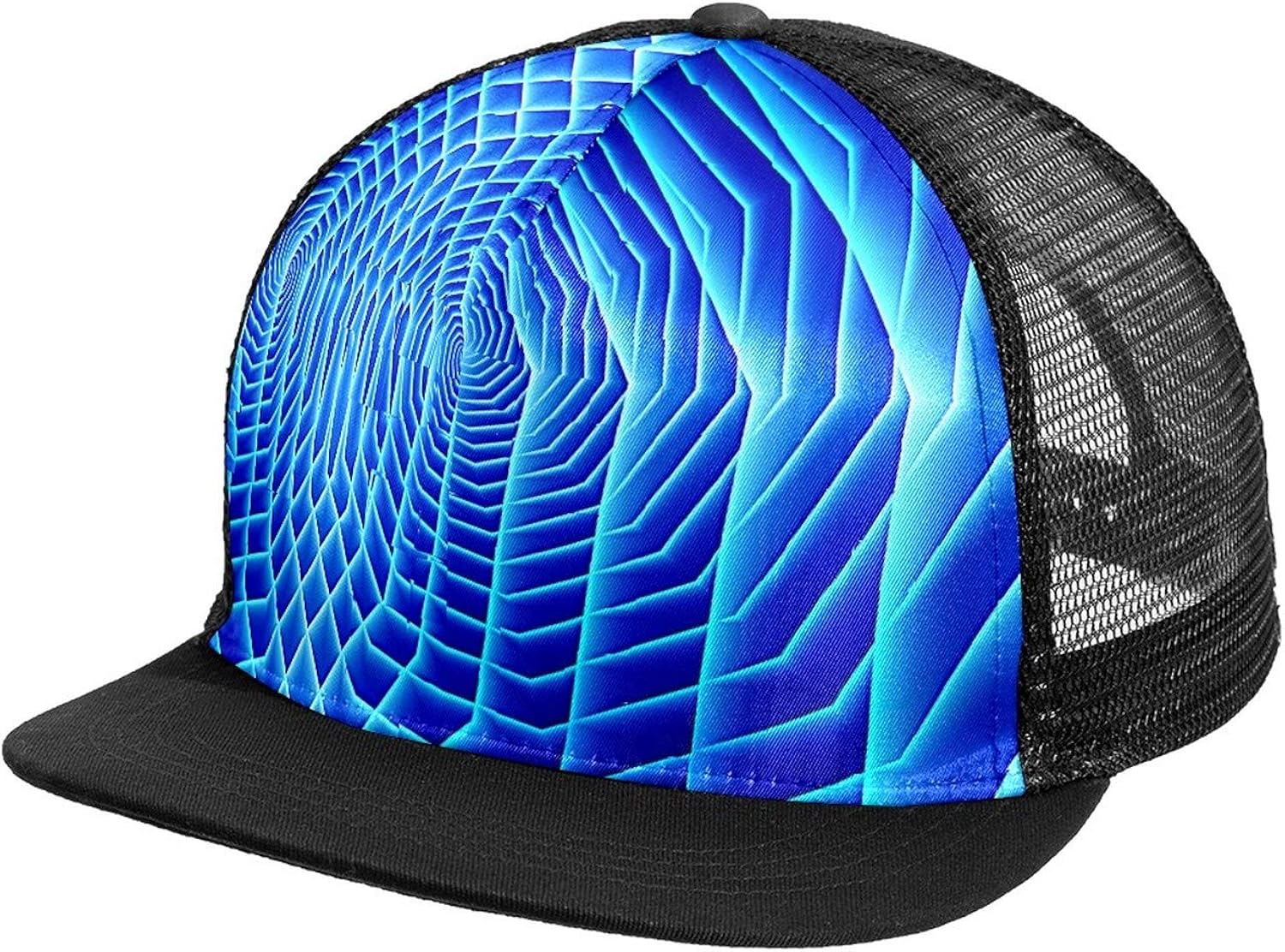 Artistic Fractal Mesh Baseball Cap Black Trucker Hat for Men Women