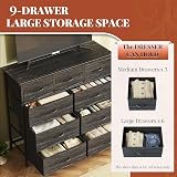 CAIYUN 9-Drawer Fabric Dresser with Wood Top Charcoal Black view 6