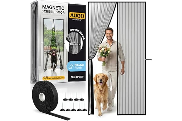 AUGO Magnetic Screen Door - Self Sealing, Heavy Duty, Hands Free Mesh Partition Keeps Bugs Out - Pet and Kid Friendly - Patent Pending Keep Open Feature - 38 Inch x 83 Inch