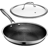 HexClad 10" Hybrid Nonstick Frying Pan with Lid, Dishwasher &amp; Oven Safe | Stay-Cool Handles, Dishwasher and Oven Safe up to 900&deg;F, Compatible with All Cooktops