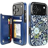 uCOLOR for iPhone 17 Pro Wallet Case with Card Holder PU Leather RFID Blocking Design iPhone 17 Pro flip case for Women Men Magnetic Clasp Kickstand Design 6.3 inch (Blue Daisy)
