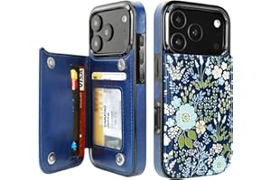 uCOLOR for iPhone 17 Pro Wallet Case with Card Holder PU Leather RFID Blocking Design iPhone 17 Pro flip case for Women Men Magnetic Clasp Kickstand Design 6.3 inch (Blue Daisy)