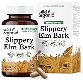 Wild & Organic Slippery Elm Capsules 1000 mg - Digestive, Lung & Women's Support - Slippery Elm Bark Supplement - Ulmus Rubra Powder - 45 Days of Supply - Vegan, No Fillers, Non-GMO - 90 Count
