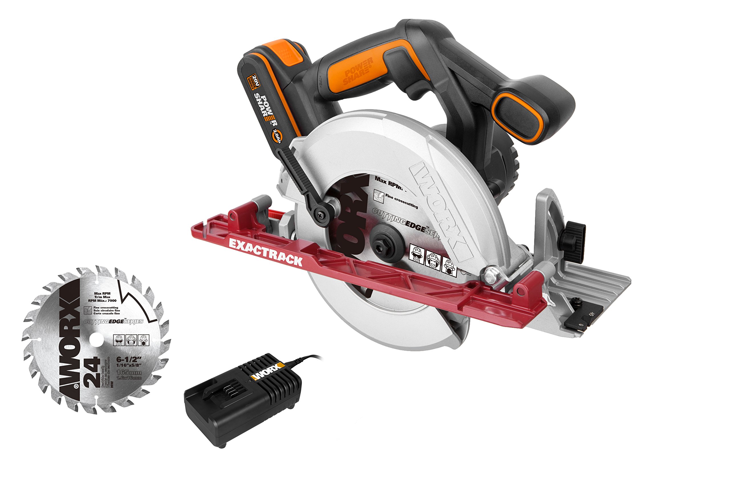WORX WX530 EXACTRACK Cordless Circular Saw, 20 V, Black