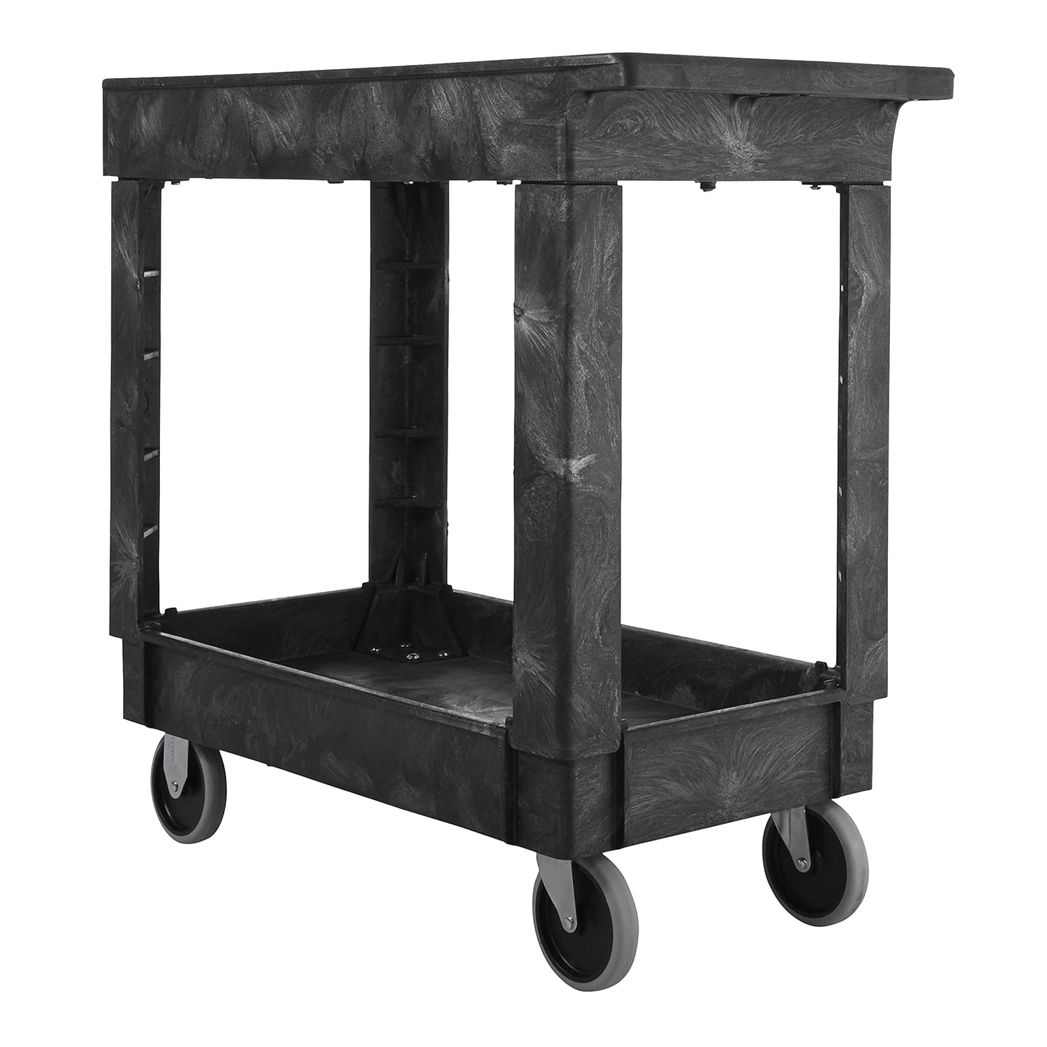 Rubbermaid Commercial Products 2-Shelf Utility/Service Cart, Small, Lipped Shelves, Standard Handle, 500 lbs. Capacity, for Warehouse/Garage/Cleaning/Manufacturing (FG9T6600BLA): Industrial & Scientific