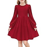 Arshiner Girls Knit Dresses Puff Long Sleeve Fall Winter Casual Holiday Sweater Dress with Pockets