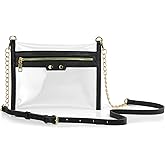 HOXIS Clear Zipper Purse Stadium Approved Women Chain Crossbody Bag Convertible Wristlet Clutch