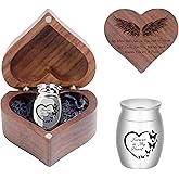 Small Urns for Ashes Heart Shaped Wooden Keepsake Box with Angel Wing Mini Cremation Keepsake Urns Memorial Urn for Men Women