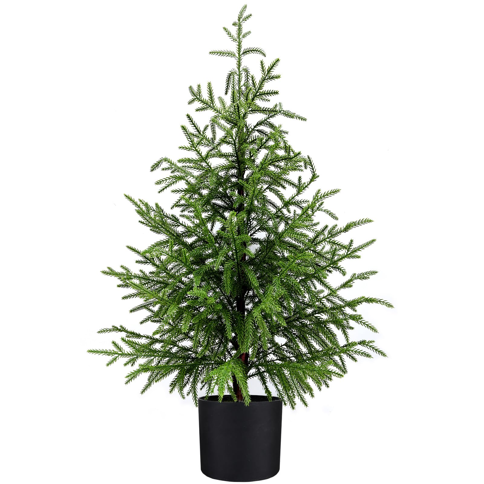 Photo 1 of ENVEN 3FT Artificial Norfolk Pine Christmas Tree Real Touch Faux Tree with Black Pot, Realistic Indoor Holiday Decor for Christmas Entryway, Living Room & Office